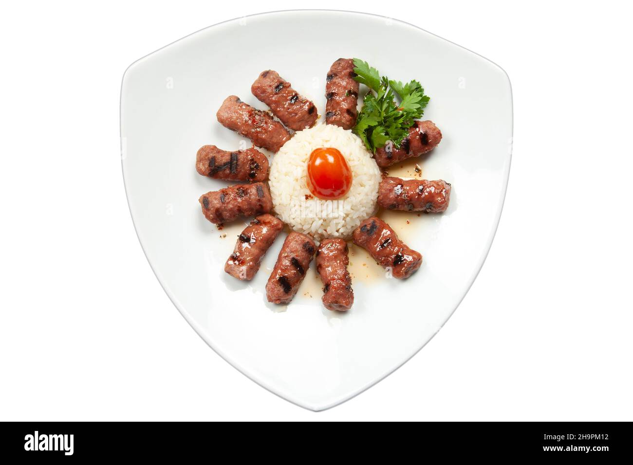 Turkish kebab inegol meatballs and rice pilaf Stock Photo Alamy