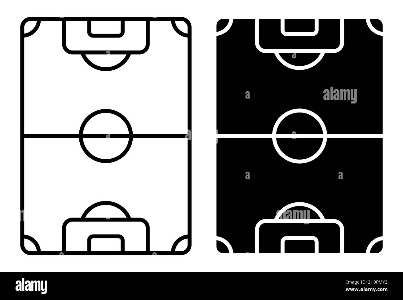 Linear icon. Soccer field markings lines. Outline football playground top view. Sports ground for active recreation. Simple black and white vector iso Stock Vector
