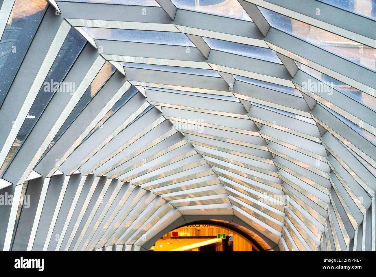 Abstract architecture of the pedestrian bridge joining the Eaton Centre and the Hudson Bay store in Queen StreetDec. 8, 2021 Stock Photo