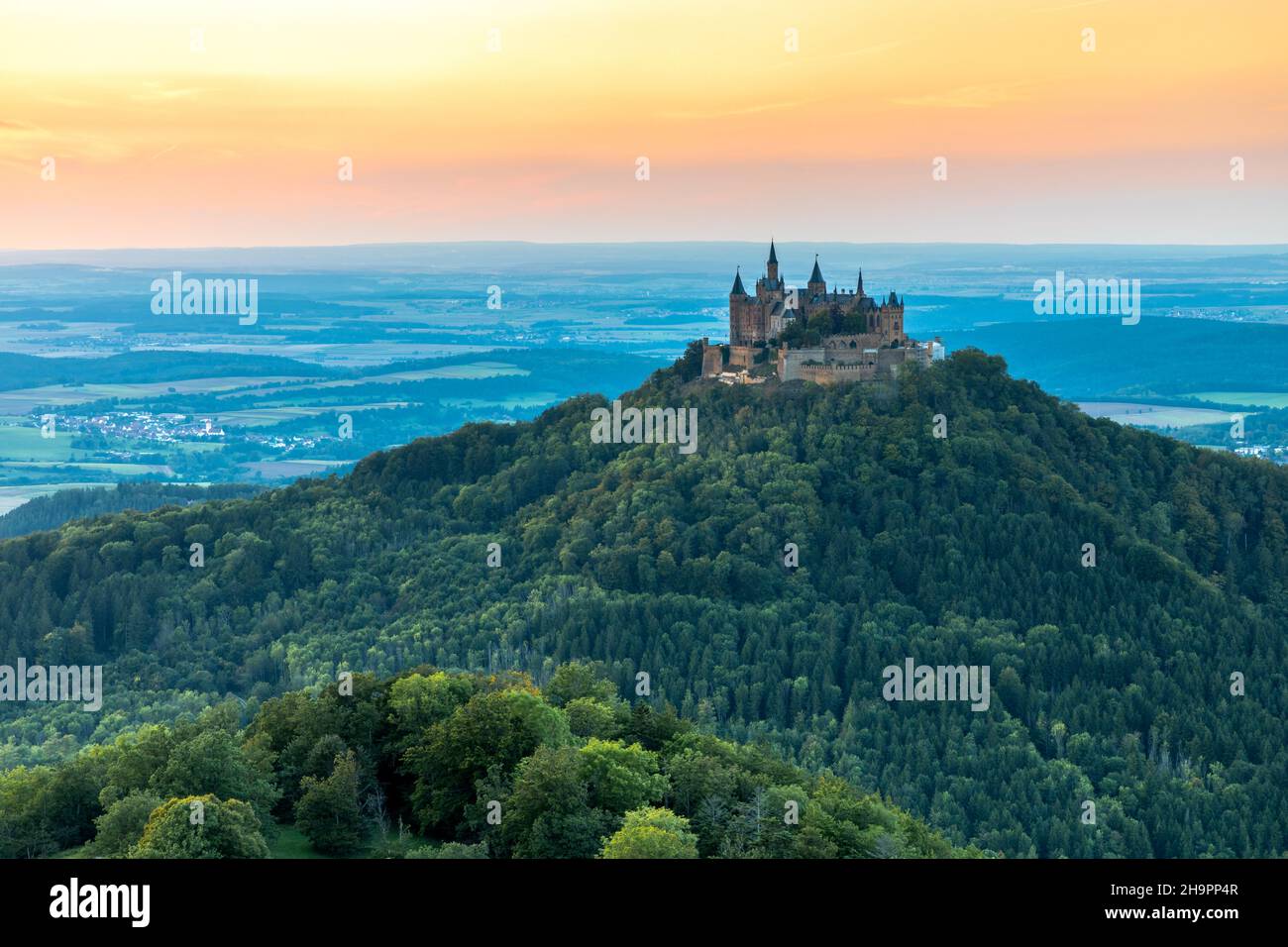 Hohenzollern castle on Swabian Alb, Germany at sunset Stock Photo