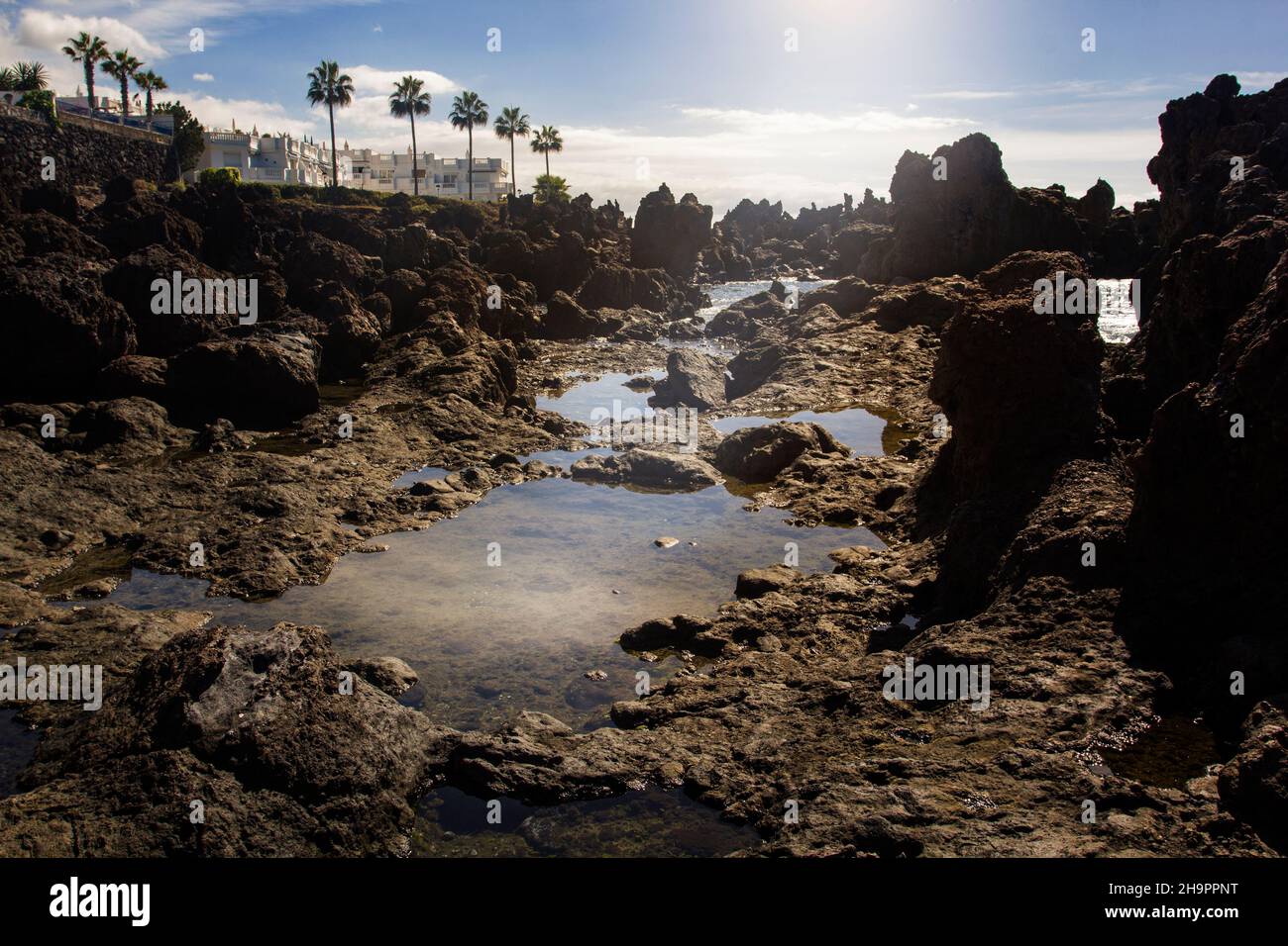 Charco El Diablo, Volcanic rocks formed from lava, Tenerife, Canary Islands, Spain. Stock Photo