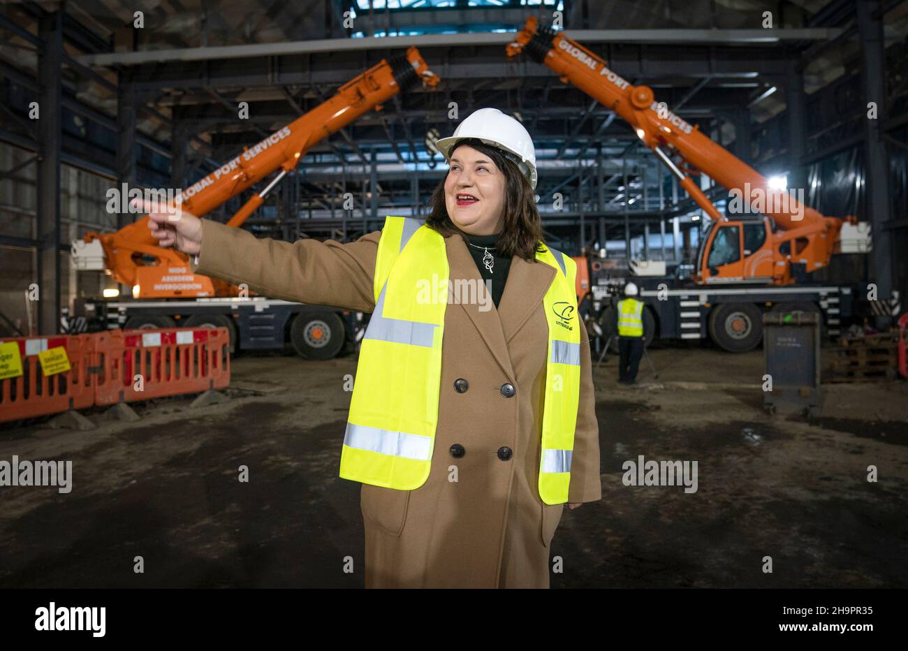 Leader of Glasgow City Council Susan Aitken during a tour of the construction site at Kelvin Hall where the BBC has been unveiled as the Tenant Operator for the new £11.9 million Kelvin Hall Film & Broadcast Studio Hub in Glasgow. Picture date: Wednesday December 8, 2021. Stock Photo