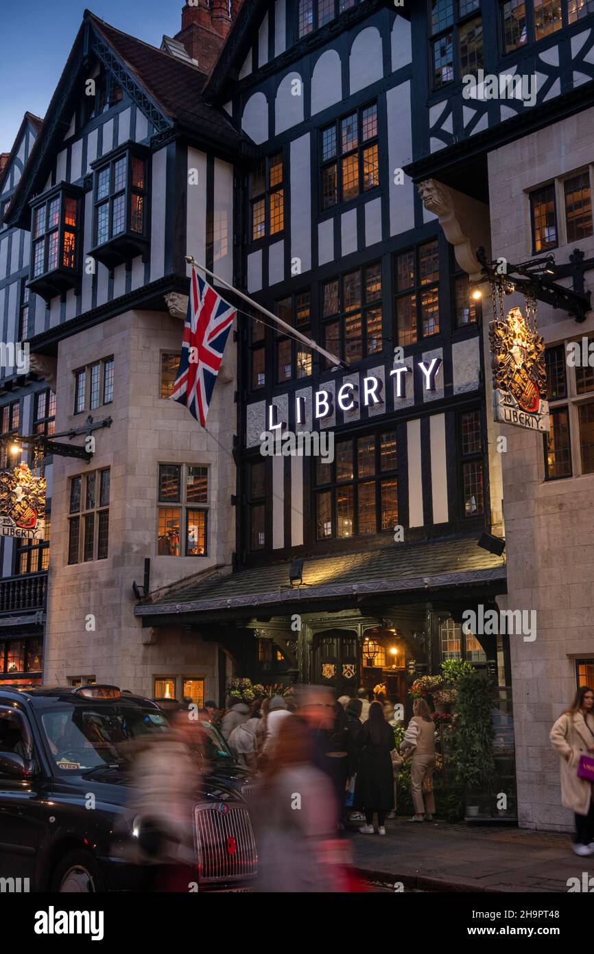 UK, England, London, Christmas, Gt Marlborough Street, Liberty’s, shop entrance at night Stock Photo