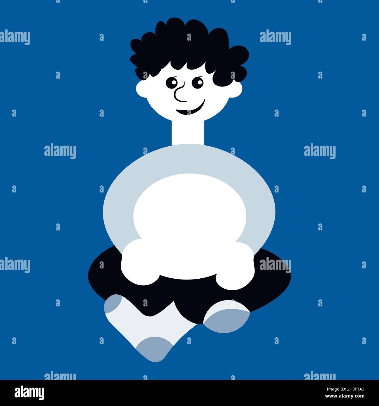 Illustration on a square background a man sitting cross his legs a