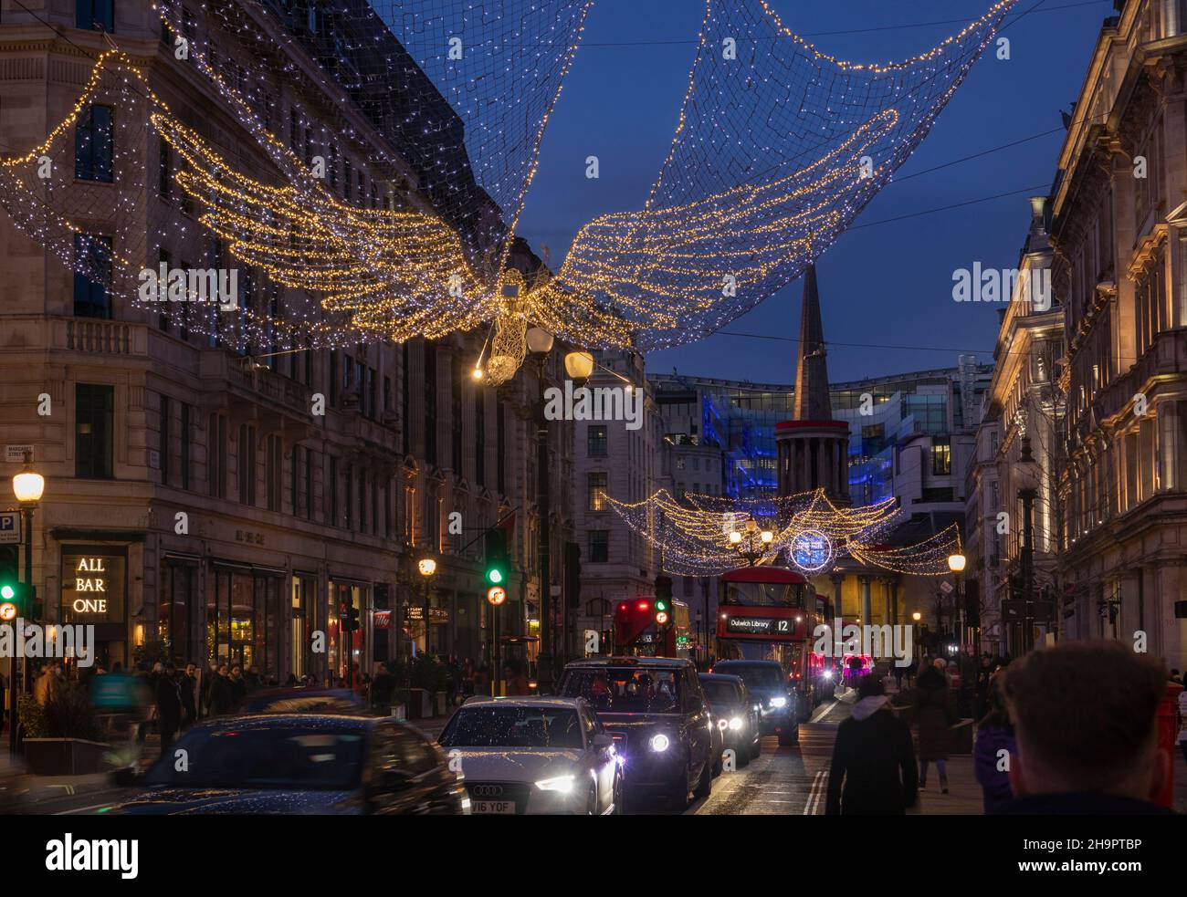 UK, England, London, Regent Street, evening, Christmas illuminations Stock Photo