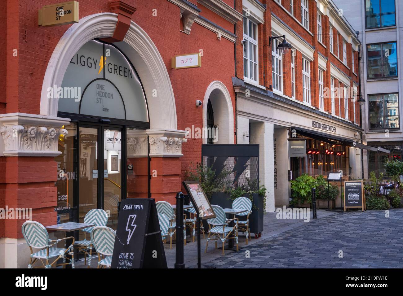 UK, England, London, Heddon Street, Ziggy Green and Gordon Ramsay restaurants at location of Ziggy Stardust album cover photograph Stock Photo