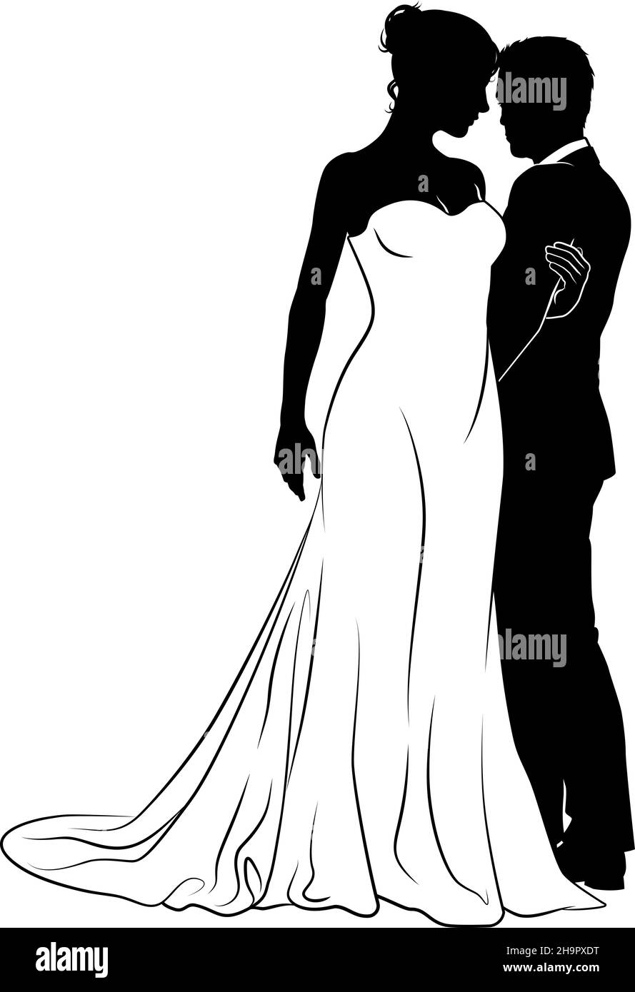 Bride And Groom Couple Wedding Dress Silhouettes Stock Vector Image ...