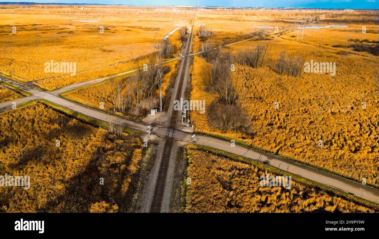 High Above View of Rural Wisconsin in Autumn Stock Photo