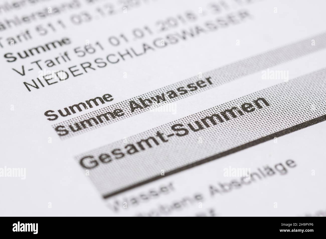 Annual notice, billing, water/wastewater charges, Germany Stock Photo
