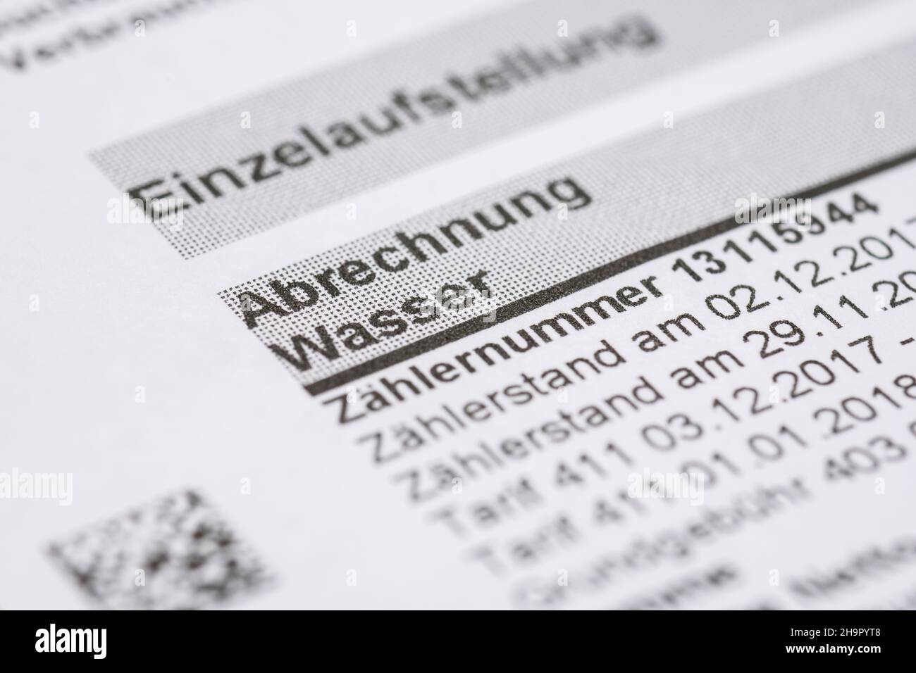 Annual notice, billing, water/wastewater charges, Germany Stock Photo