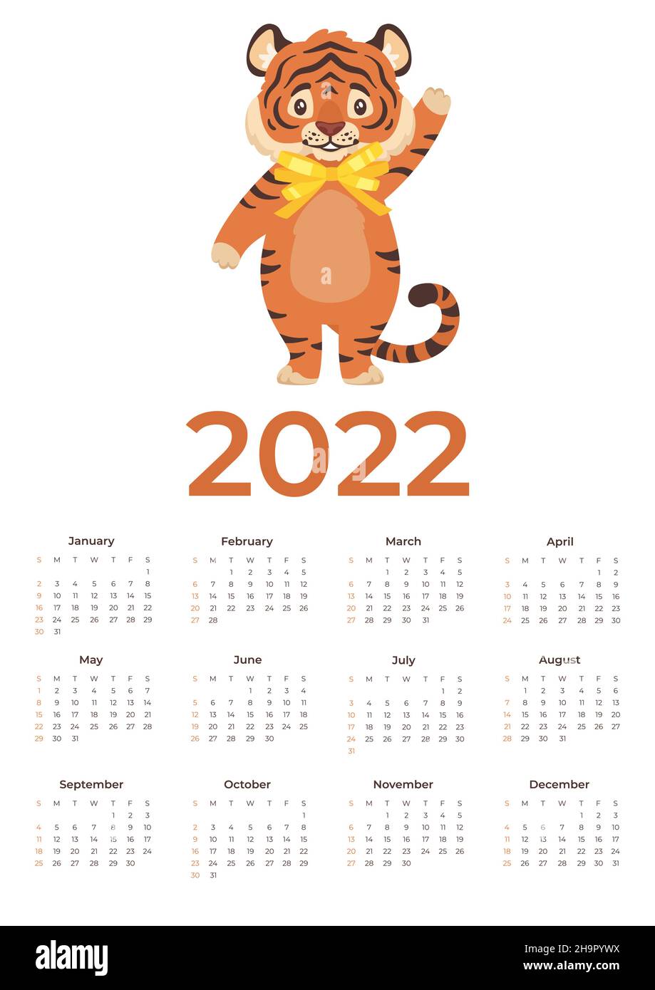 Free 2022 Cartoon Calendar Vector Cartoon 2022 Calendar Template With Cute Tiger Stock Vector Image & Art - Alamy