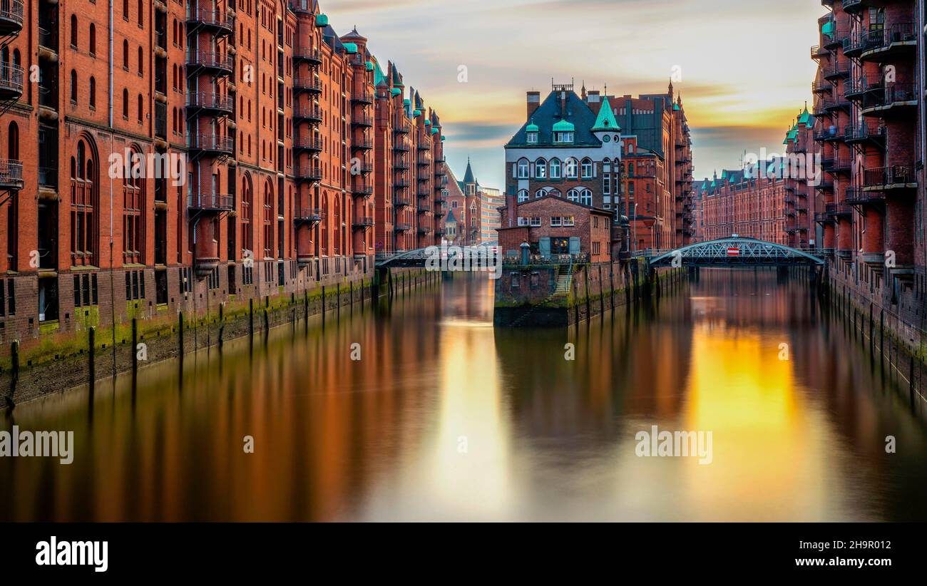 Long exposure of the moated castle in the Speicherstadt, Hamburg ...