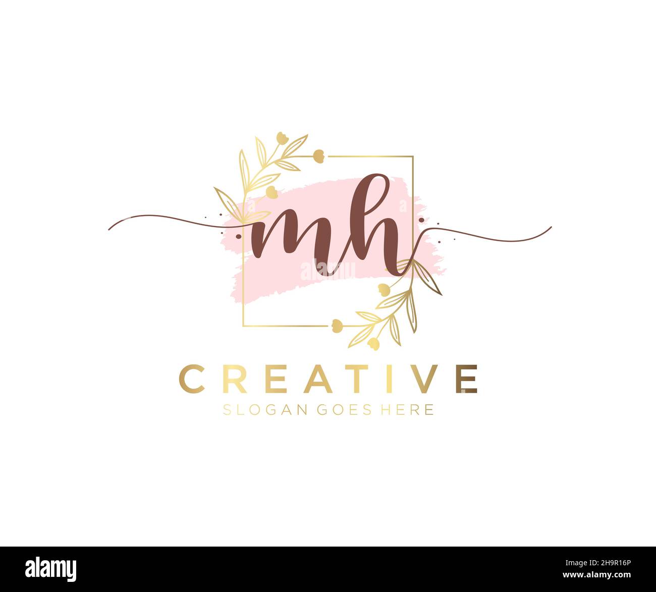 MH feminine logo. Usable for Nature, Salon, Spa, Cosmetic and Beauty Logos. Flat Vector Logo Design Template Element. Stock Vector