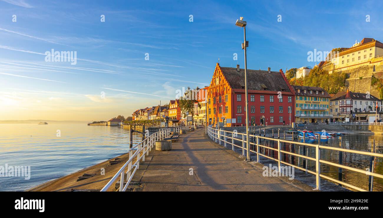 Lakefront promenade and harbour of Meersburg at Lake Constance, Baden-Württemberg, Germany. Stock Photo