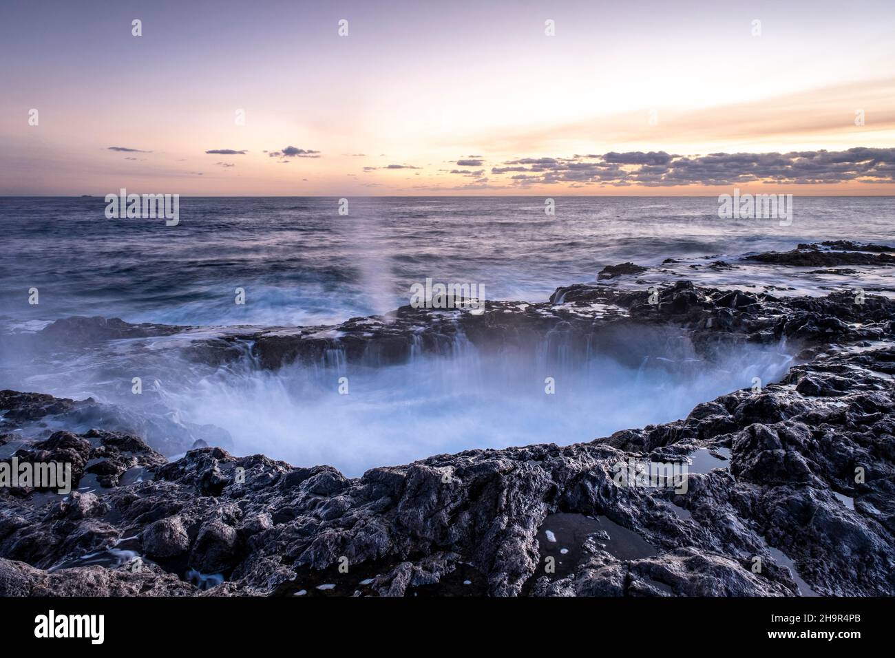 Sunrise at El Bufadero de La Garita, Waterhole, Gran Canaria, Canary Islands, Spain Stock Photo