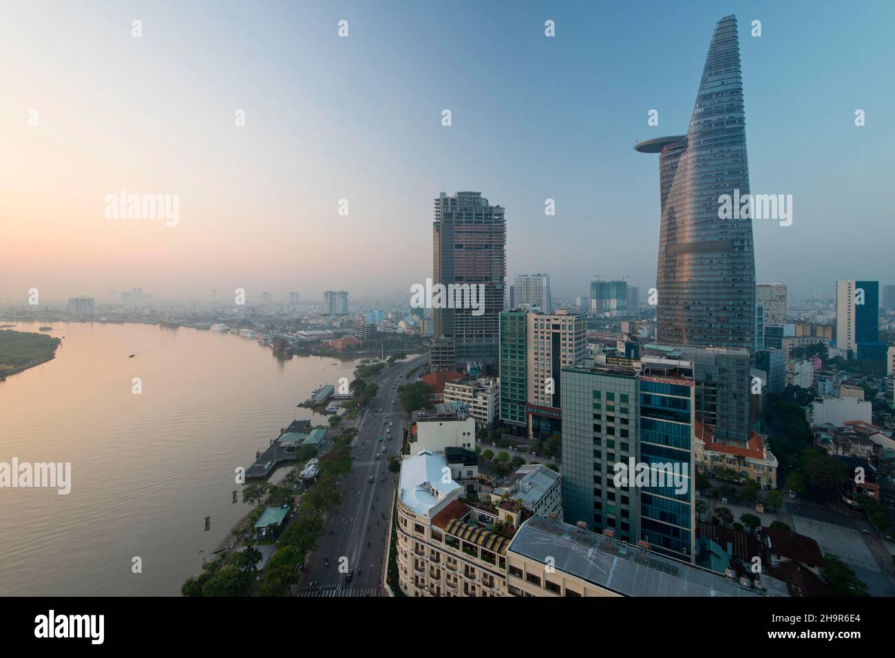 Dawn Sunrise Skyline Saigon, Centre with Bitexco Tower, District 1, Ho Chi Minh City, Vietnam Stock Photo