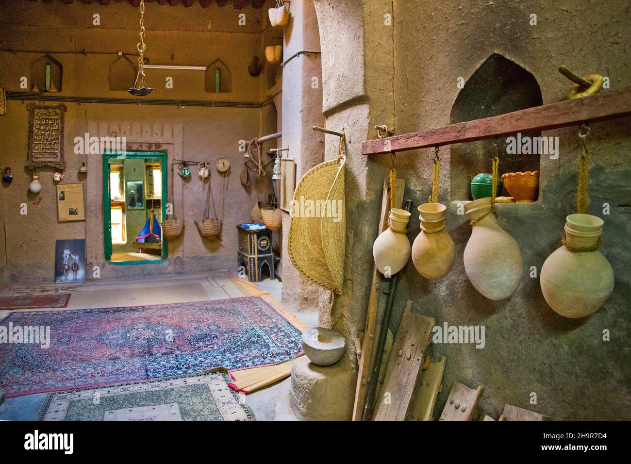 Traditional House, Bait al Safah Local Museum, Old Clay Settlement Al Hamra, Al Hamra, Oman Stock Photo