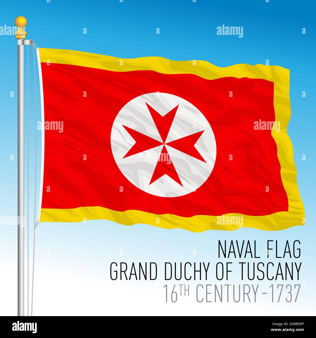 Grand Duchy of Tuscany, naval ensign historical flag, Italy, 16th century-1737, vector illustration Stock Vector