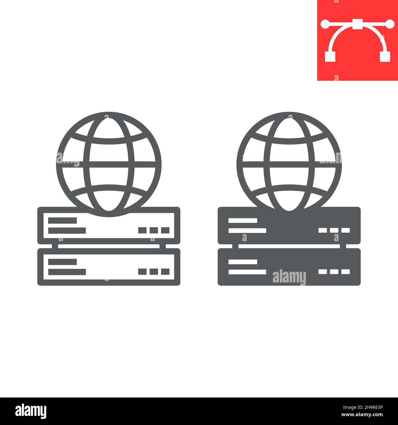 Web hosting line and glyph icon, database and storage, data network ...