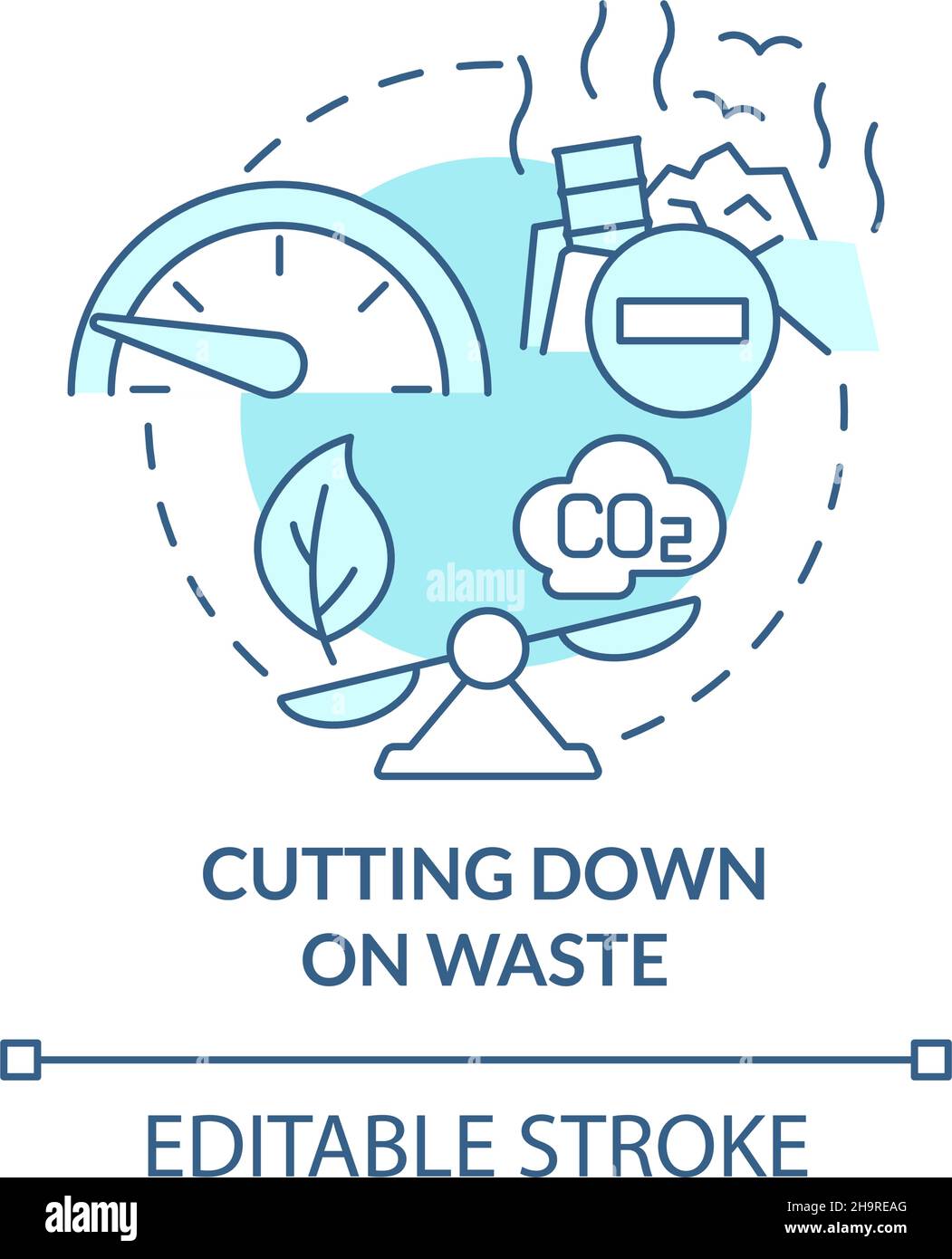 Cutting down on waste turquoise blue concept icon Stock Vector