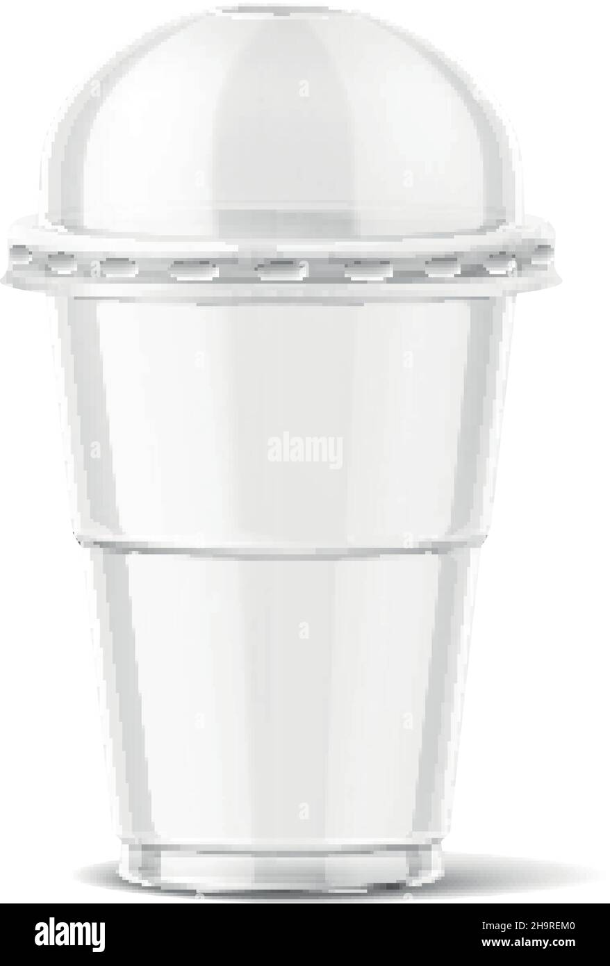 Clear plastic cup with dome lid. Takeaway drink container. Realistic