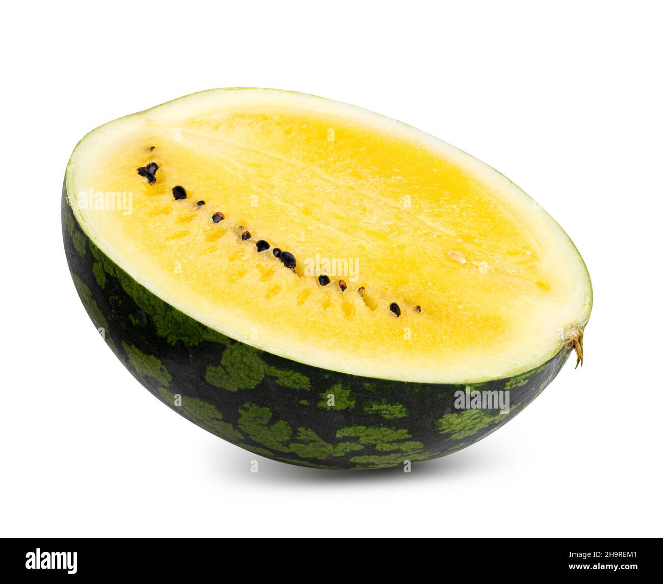 Yellow watermelon isolated on white background. Clipping path Stock Photo