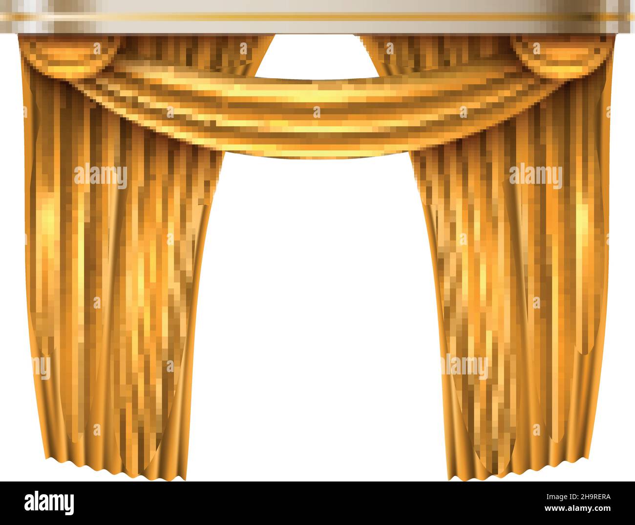 Luxury golden curtains. Scene frame decoration. Folded fabric in