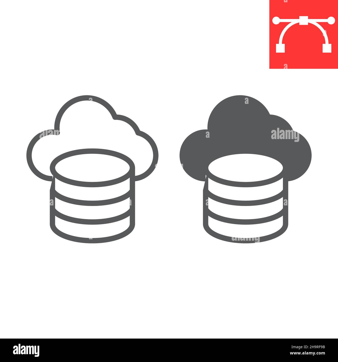 Big data line and glyph icon, database and connection, cloud computing ...