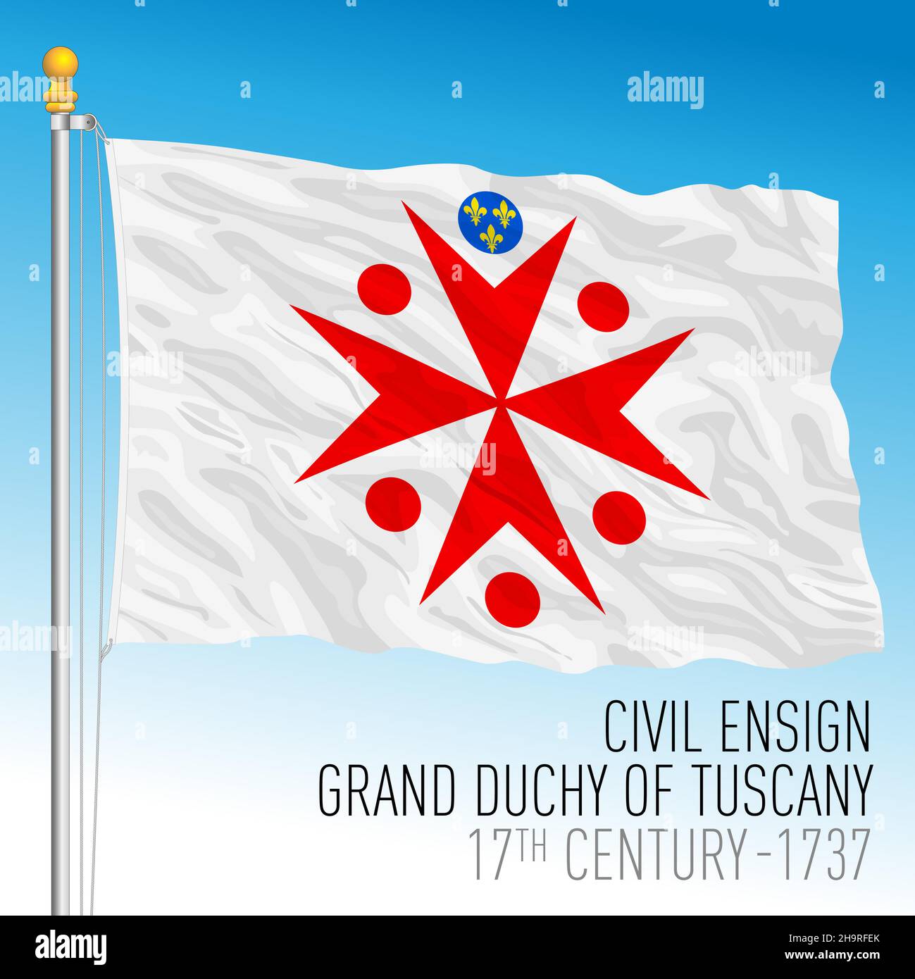 Grand Duchy of Tuscany, civil ensign historical flag, Italy, 17th century-1737, vector illustration Stock Vector