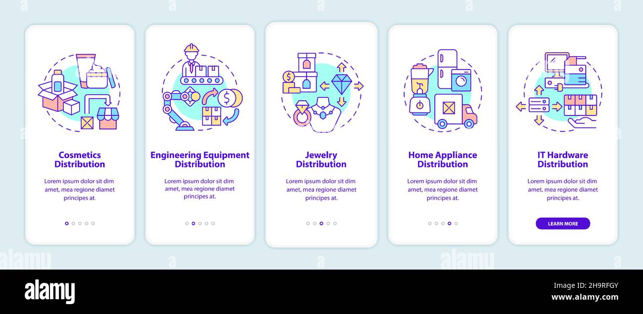 Choosing goods for distribution tips onboarding mobile app page screen Stock Vector