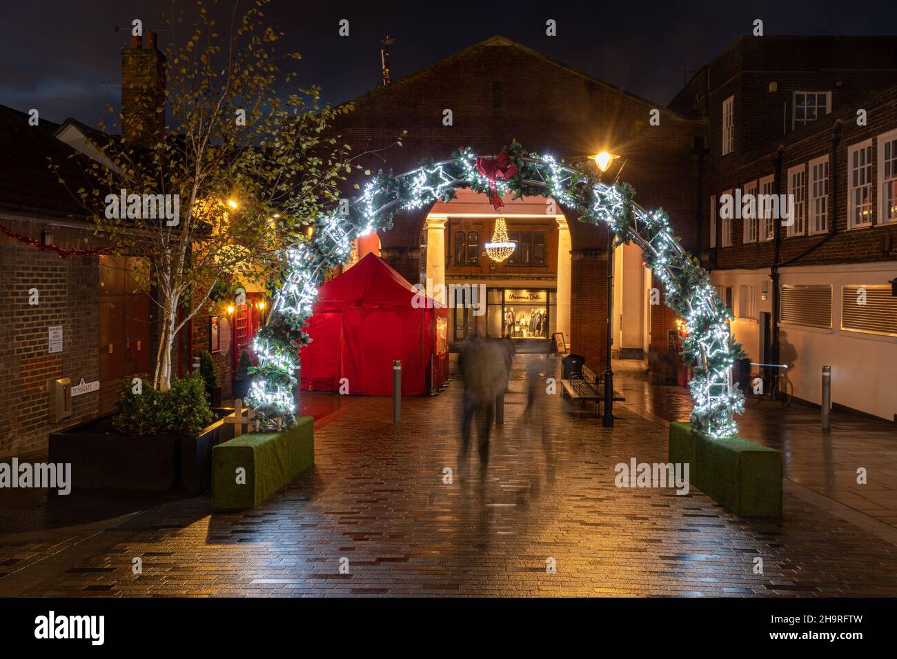 Christmas lights and decorations in the Tunsgate Quarter in Guildford