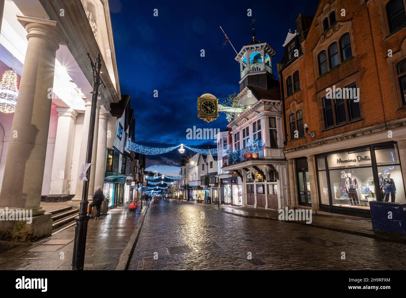 Christmas lights and decorations in Guildford High Street, town centre