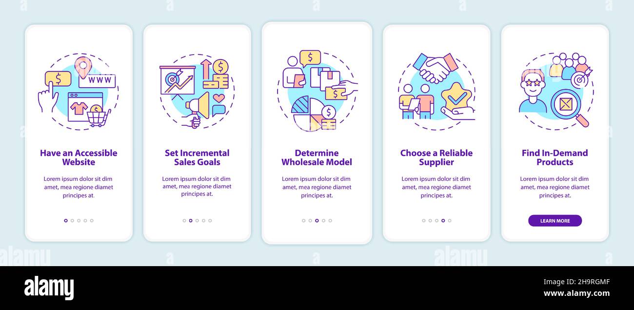 Distribution business tips onboarding mobile app page screen Stock Vector