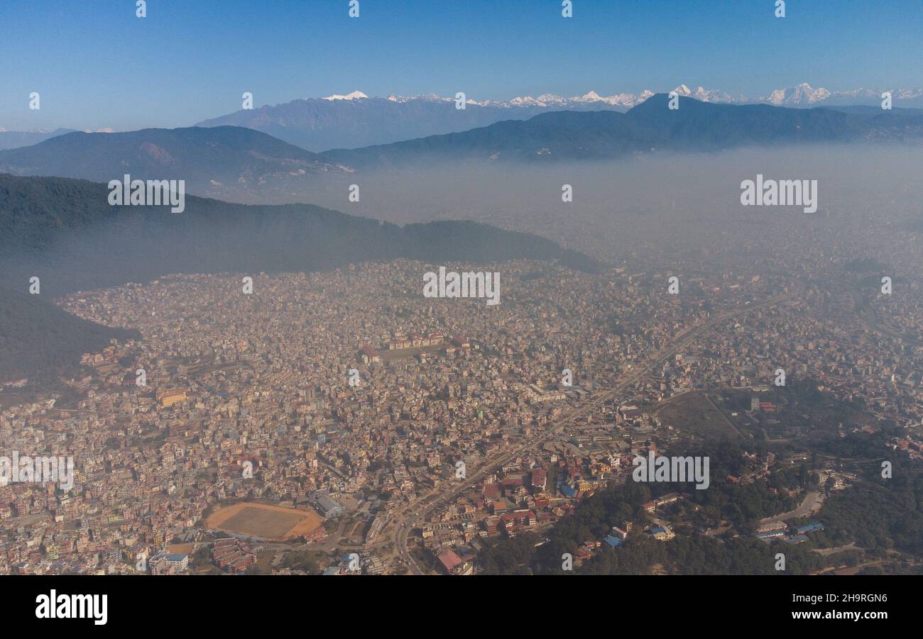 Kathmandu Nepal 08th Dec 2021 Editors Note Image Taken By A Drone   Kathmandu Nepal 08th Dec 2021 Editors Note Image Taken By A Droneaerial View Of Thick Toxic Smog Air Pollution Over The Kathmandu Valley Due To Air Pollution A Majority Of People In And Around Kathmandu Valley Have Experienced Eye Irritation And Difficulty In Breathing Photo By Prabin Ranabhatsopa Imagessipa Usa Credit Sipa Usaalamy Live News 2H9RGN6 