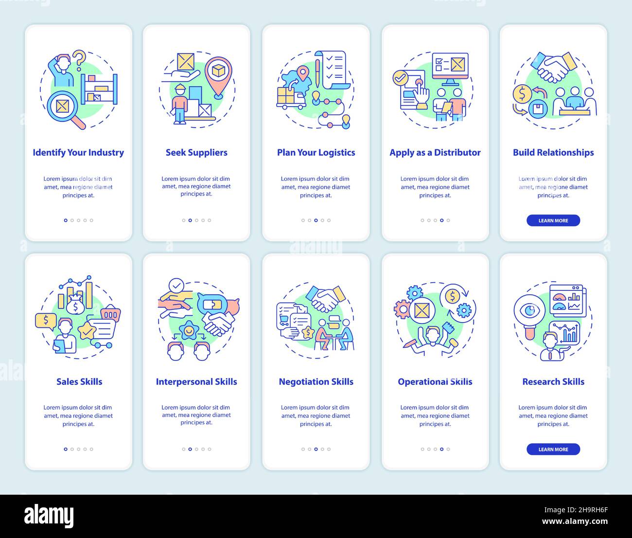Starting distribution business onboarding mobile app page screen set ...