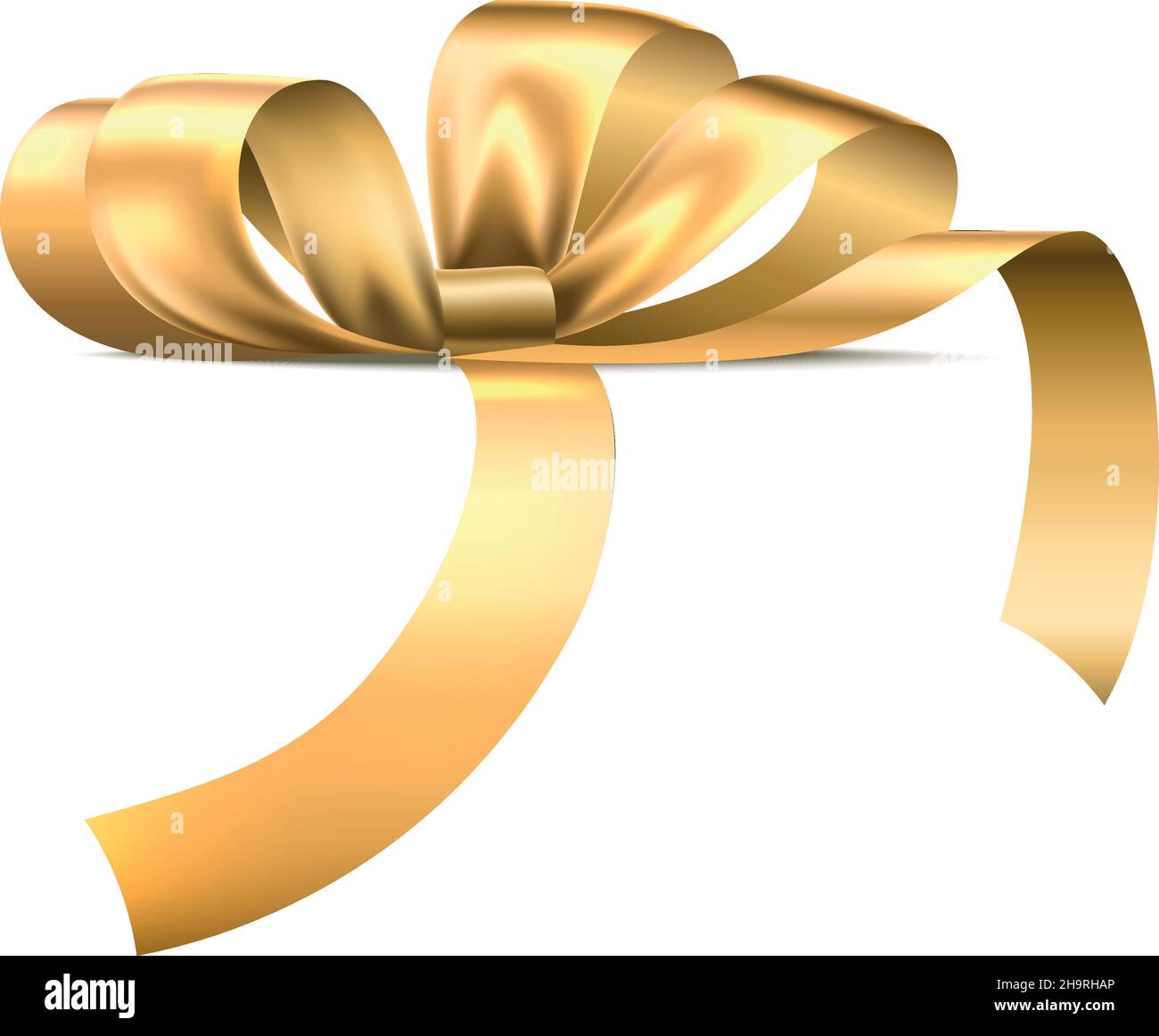 Golden ribbon knot. Side view. Realistic bow for gift box Stock Vector