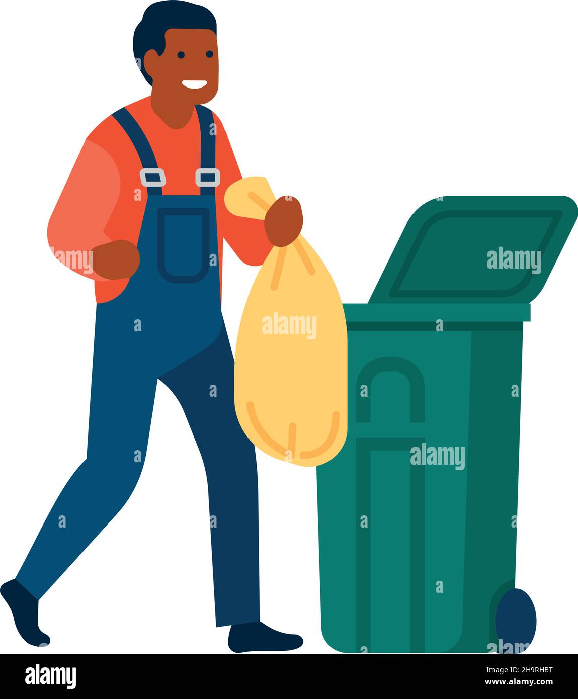 Man taking out trash bag. Repairman throwing garbage Stock Vector