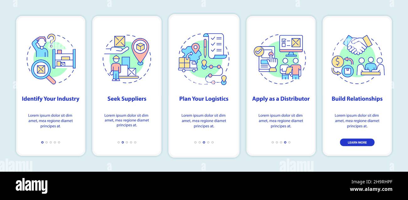 Steps to distribution business onboarding mobile app page screen Stock ...