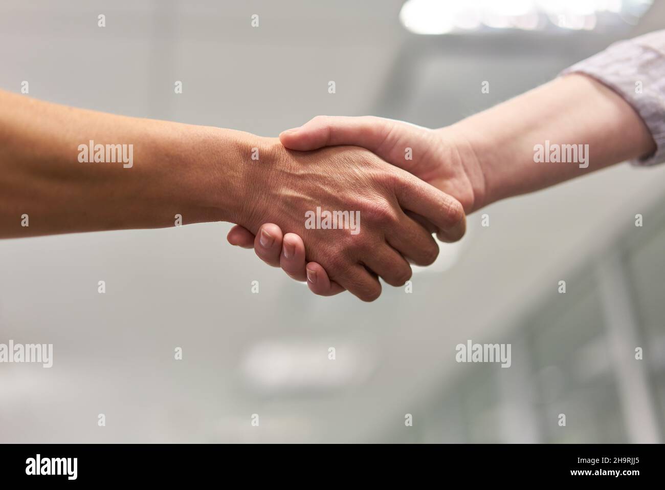 Business people shaking hands as a symbol of cooperation and agreement Stock Photo