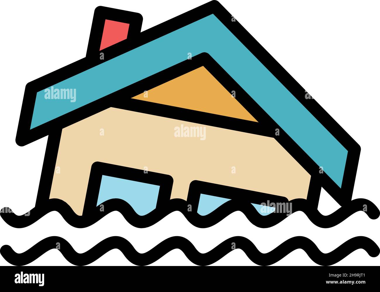 House in flood icon. Outline house in flood vector icon color flat isolated Stock Vector