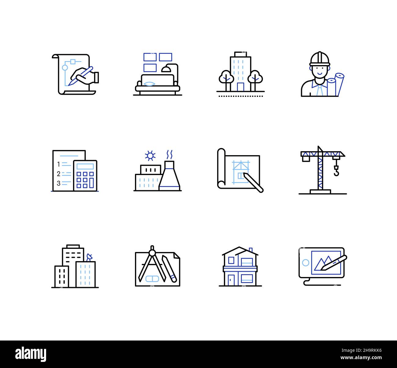 Urban construction - colorful line design style icons set. Drawings ...