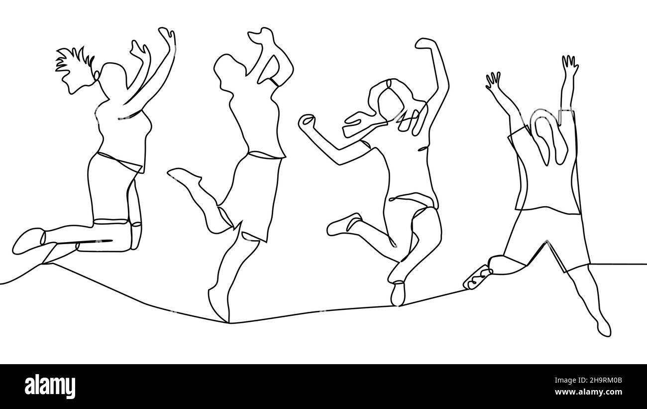 continuous line drawing of jumping happy team members Stock Vector ...