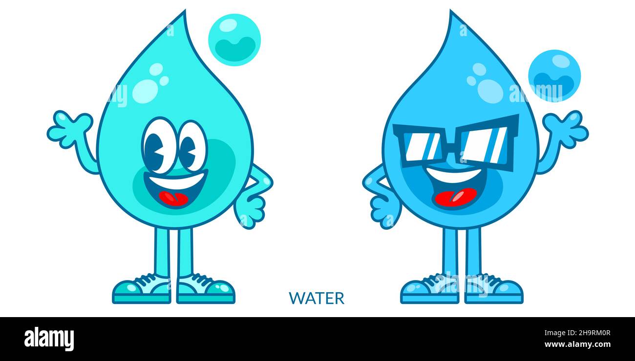 Simple Flat Water Drop Cartoon Mascot Characters Vector Illustration Stock Vector