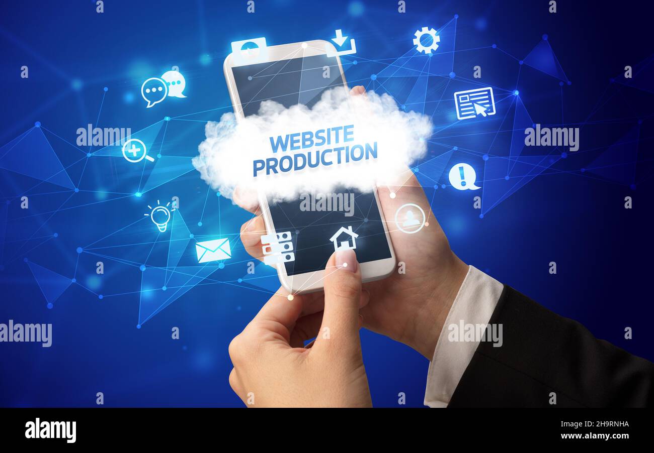 Hand using smartphone with cloud technology concept Stock Photo - Alamy