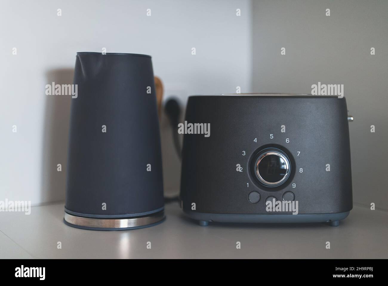 Modern kettle and toaster in the kitchen Stock Photo Alamy