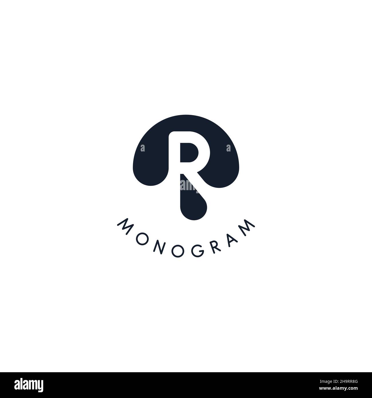 Black logo with cut out silhouette of letter R, round monogram for ...