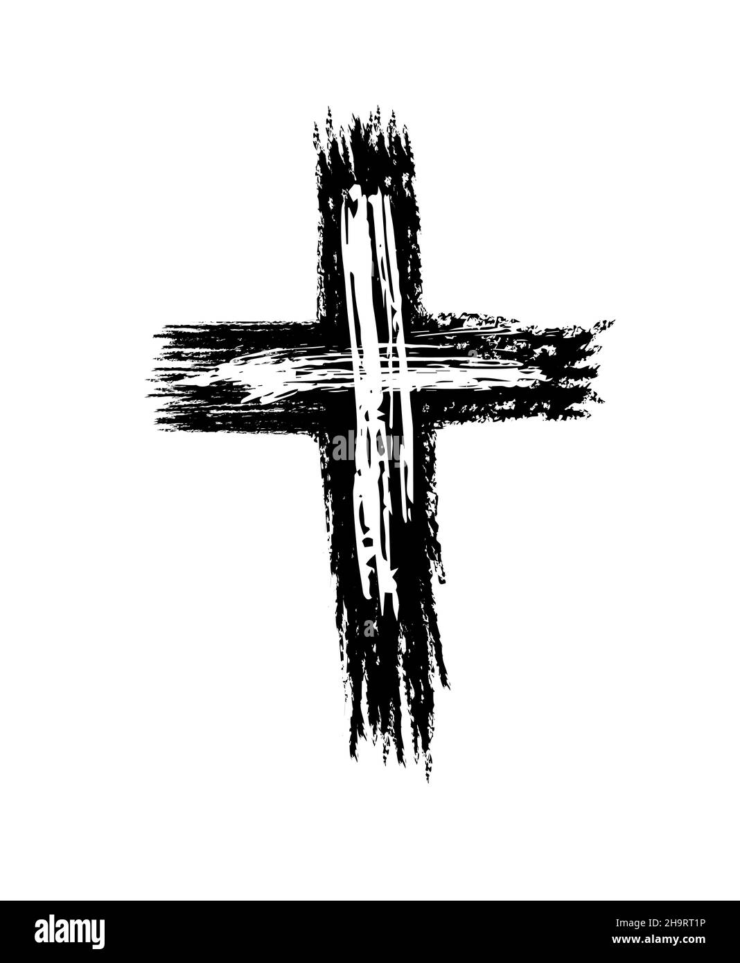 Hand drawn black grunge cross icon, simple Christian cross sign, hand ...
