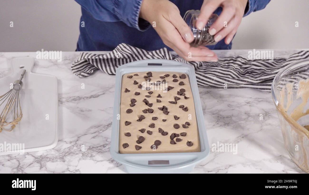 Step by step. Garnishing homemade chocolate ice cream with chocolate