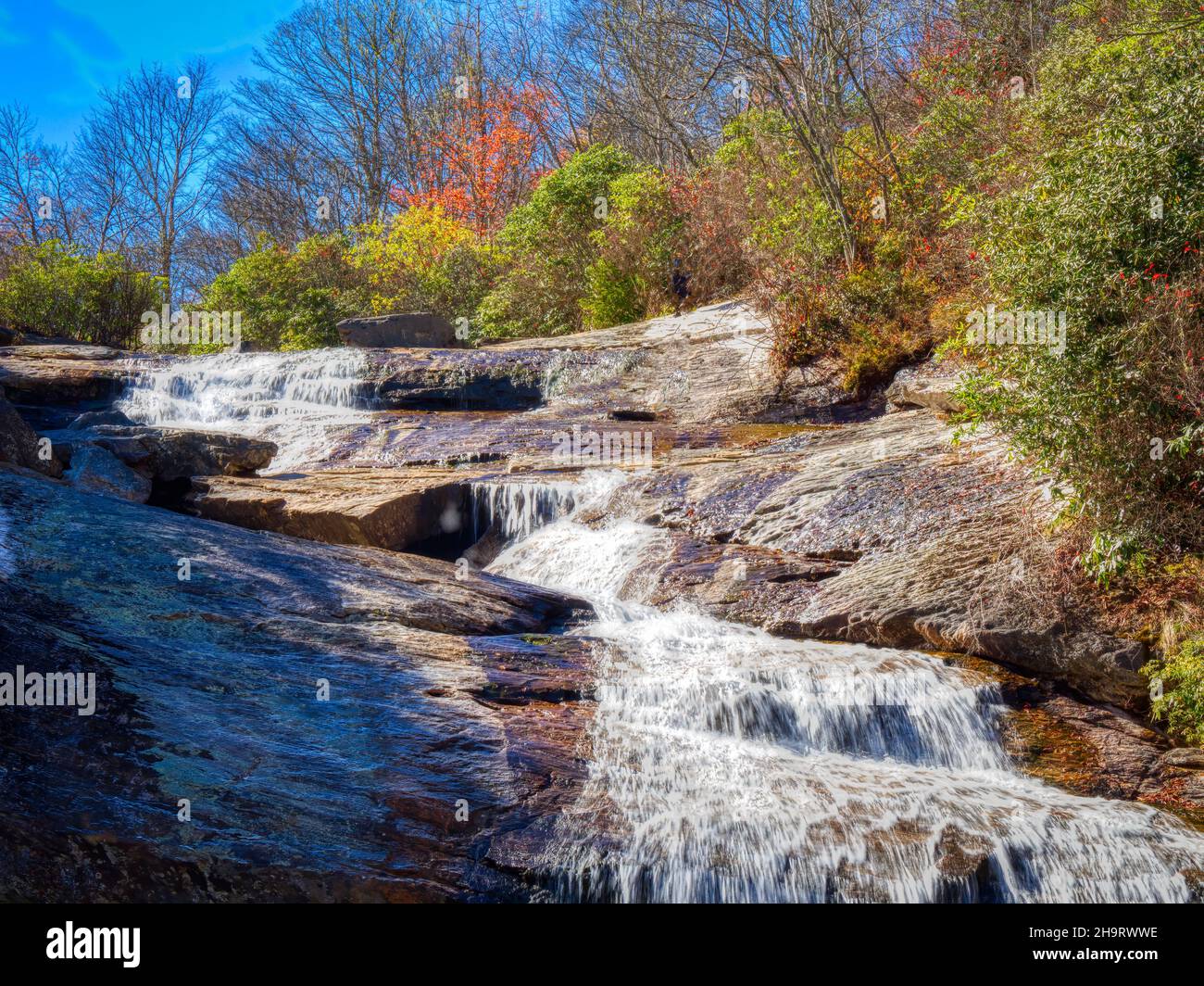 Waterfalls on the Yellowstone Prong at the Graveyard Field on the Blue Ridge Parkway in North Carolina USA Stock Photo