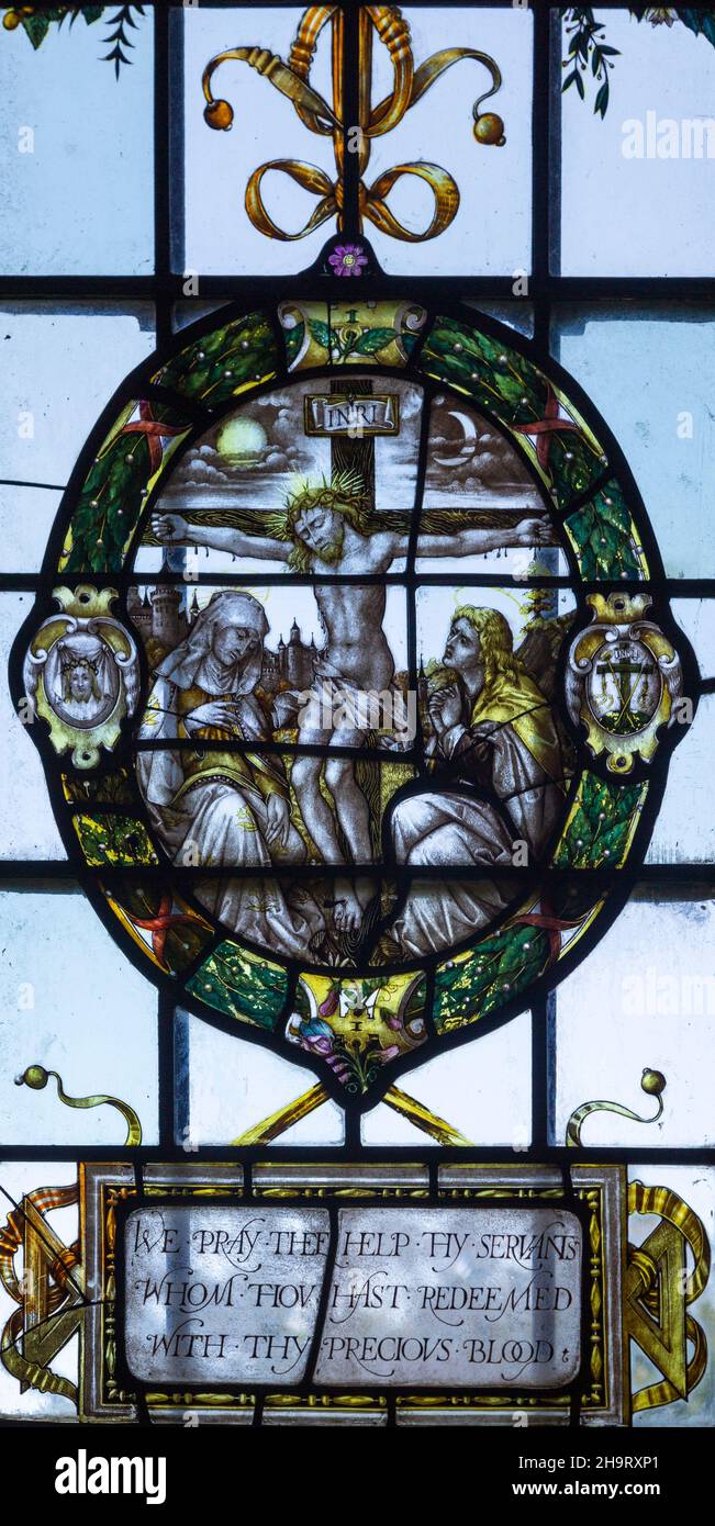 Stained glass window of wreathed oval roundel in Renaissance style by ...